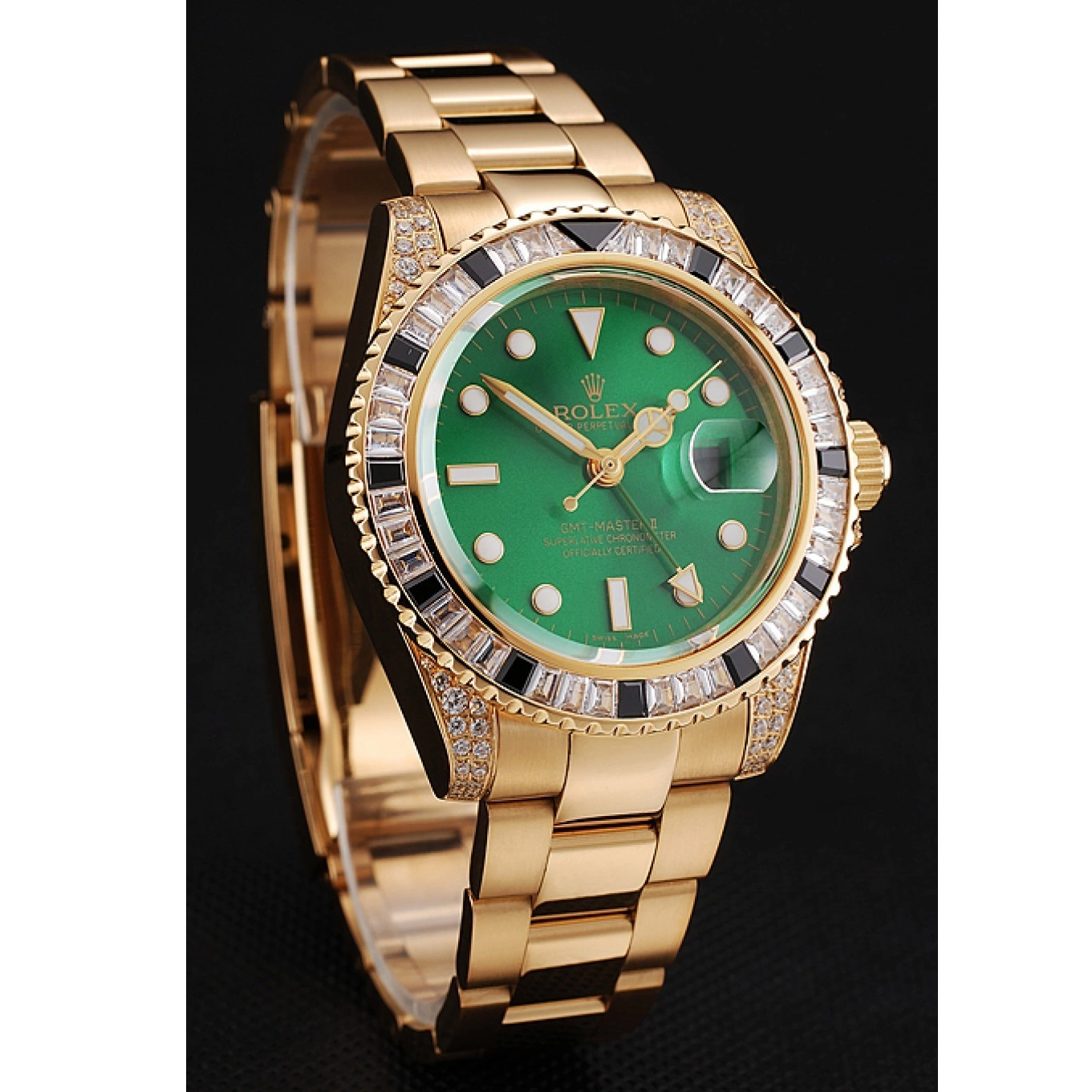 Aaa replica watch Case Set Master Bracelet And II GMT Bezel Stone Dial Gold Swiss 1453748 Rolex Green 0722